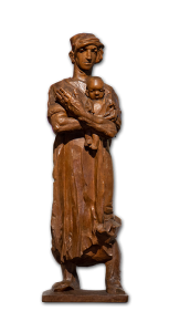 Jozef met Jezus, houten beeld in de Sint-Janskathedraal van ’s-Hertogenbosch; Wat opvalt zijn de grote ‘werkmanshanden’