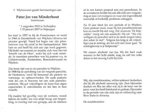 In Memoriam pater Van Minderhout